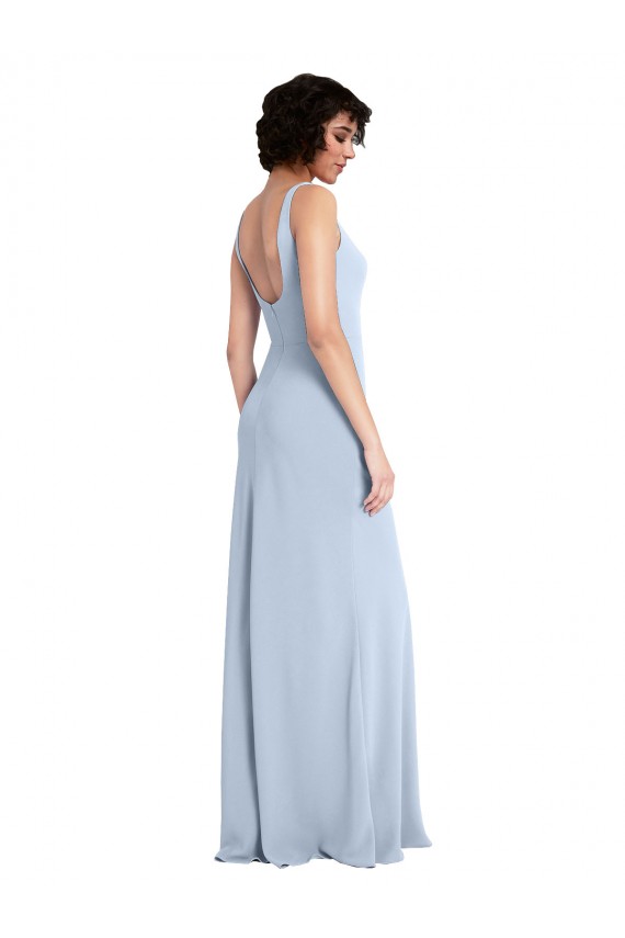 Outlet Slim Square Neck Fit and Flare Full Length Stretch Crepe Bridesmaid Dress / Prom Dress UK
