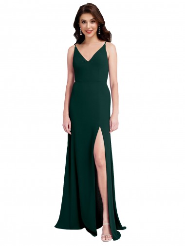 Outlet Slim A-Line V-Neck Full Length Formal Crepe Bridesmaid Dress / Prom Dress with Side Slit UK