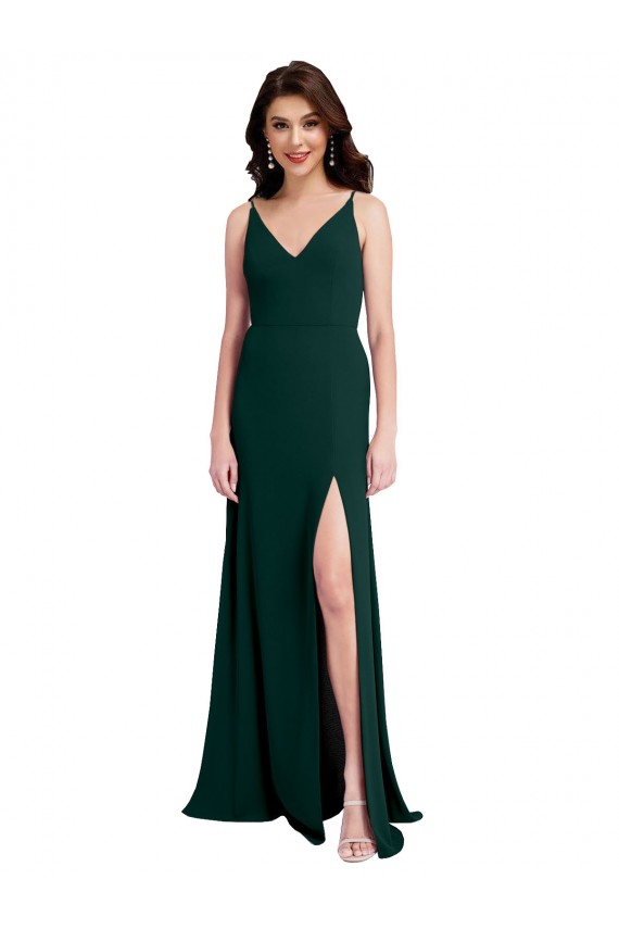 Outlet Slim A-Line V-Neck Full Length Formal Crepe Bridesmaid Dress / Prom Dress with Side Slit UK