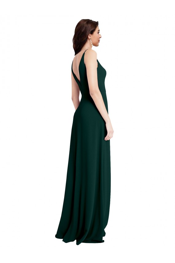 Outlet Slim A-Line V-Neck Full Length Formal Crepe Bridesmaid Dress / Prom Dress with Side Slit UK