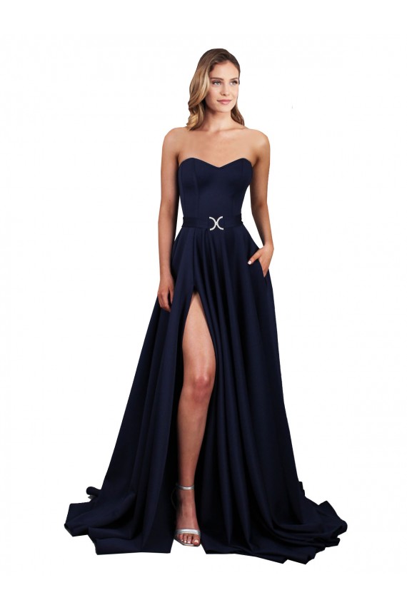 Outlet Sweetheart Neckline Low Back Long Formal Crepe Bridesmaid Dress / Prom Dress with High Leg Spit UK