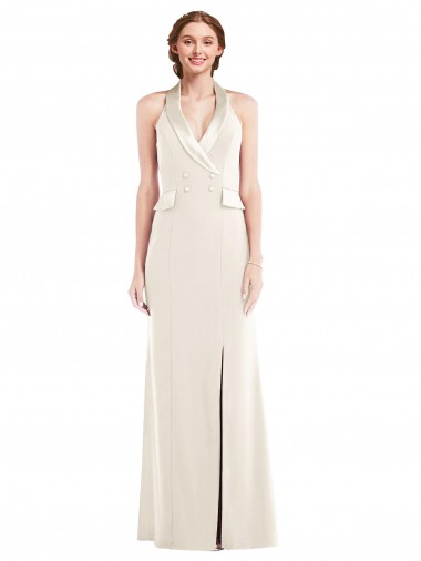 Outlet Halter Tuxedo Maxi Bridesmaid Dress / Prom Dress with Front Slit UK