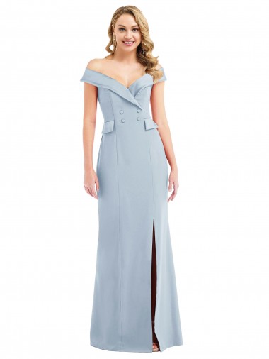 Outlet Off the Shoulder Tuxedo Maxi Bridesmaid Dress / Prom Dress with Front Slit UK