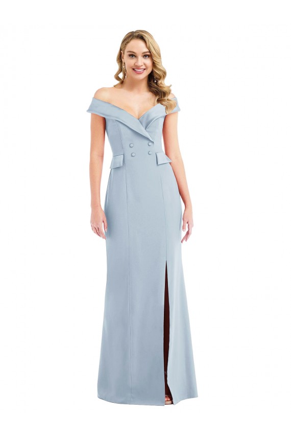 Outlet Off the Shoulder Tuxedo Maxi Bridesmaid Dress / Prom Dress with Front Slit UK