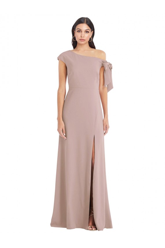 Outlet Off the Shoulder Tie Detail Maxi Formal Crepe Bridesmaid Dress / Prom Dress with Front Slit UK
