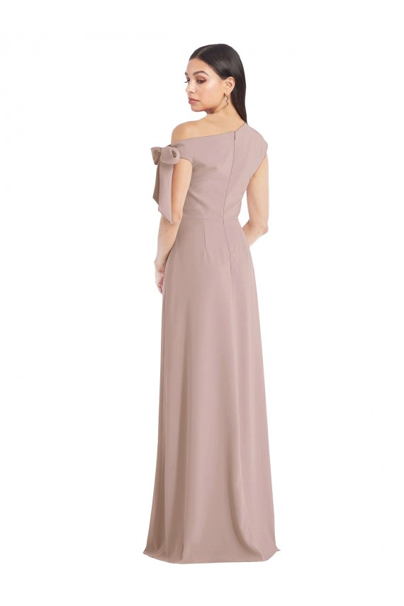 Outlet Off the Shoulder Tie Detail Maxi Formal Crepe Bridesmaid Dress / Prom Dress with Front Slit UK