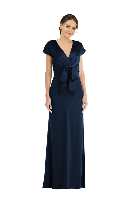 Outlet Soft Bow Blouson Bodice Trumpet Formal Crepe Bridesmaid Dress / Prom Dress UK