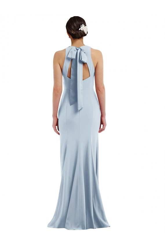Outlet Cutout Open Back Halter Maxi Formal Crepe Bridesmaid Dress / Prom Dress with Scarf Tie UK