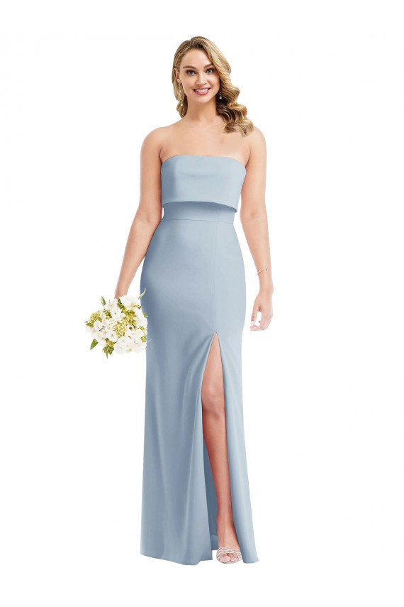 Outlet Strapless Overlay Bodice Crepe Maxi Bridesmaid Dress / Prom Dress with Front Slit UK