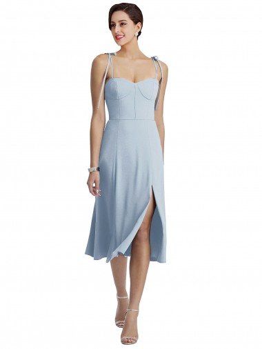 Outlet Midi Cocktail Length Bustier Crepe Bridesmaid Dress / Prom Dress with Back Bow Straps UK