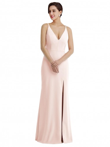 Outlet Skinny Strap Deep V-Neck Trumpet Formal Crepe Bridesmaid Dress / Prom Dress with Front Slit UK