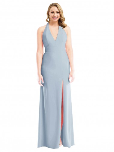 Outlet Plunge Neck Halter Backless Trumpet Bridesmaid Dress / Prom Dress with Front Slit UK