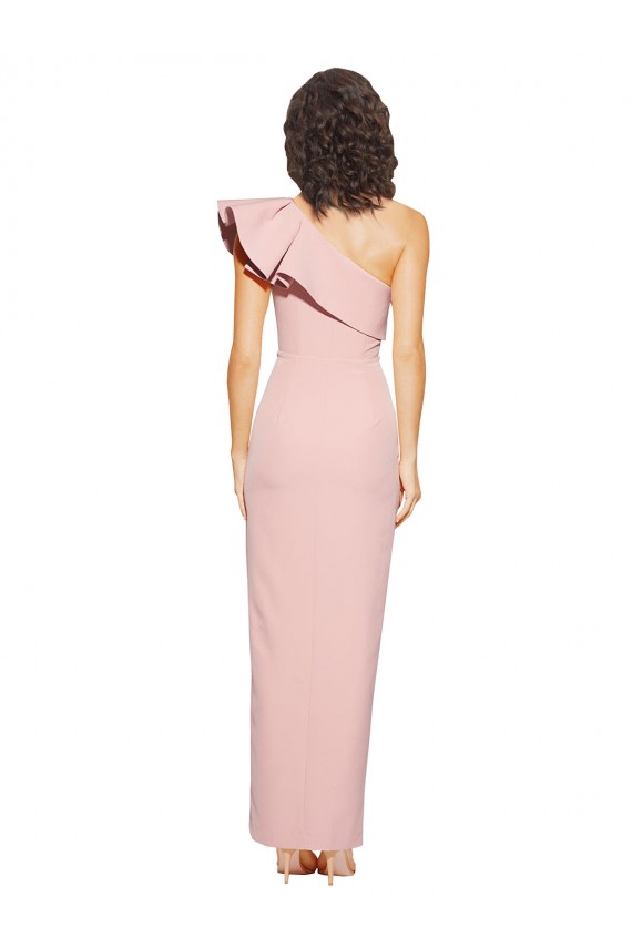 Outlet Full Length One Shoulder Formal Crepe Bridesmaid Dress / Prom Dress with Side Leg Split UK