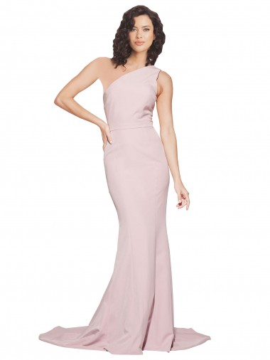 Outlet Long Sweep Train One Shoulder Crepe Bridesmaid Dress / Prom Dress with Side Leg Split UK