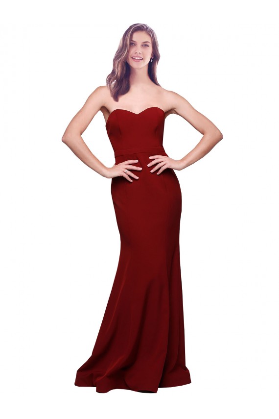 Outlet Long Full Length Sweetheart Slim Formal Crepe Bridesmaid Dress / Prom Dress with Strapless Bodice UK
