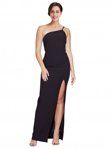 Outlet Long Floor Length Formal Crepe Bridesmaid Dress / Prom Dress with Side Split and One Strap UK