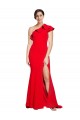 Outlet One Shoulder Long Sweep Train Crepe Bridesmaid Dress / Prom Dress with Thigh High Split UK