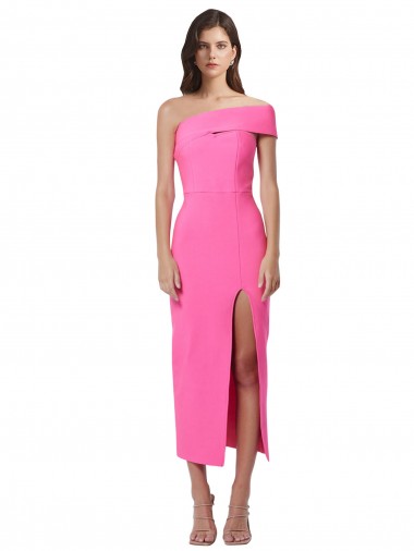 Outlet One Shoulder Neckline Short Midi Length Formal Crepe Bridesmaid Dress / Cocktail Prom Dress UK