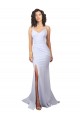 Outlet Simple Mermaid V-Neck Long Crepe Beach Wedding Dress with Right Slit UK