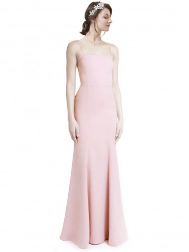 Outlet Square Neck Criss Cross Open Back Slim Crepe Bridesmaid Dress / Prom Dress with Spaghetti Straps UK