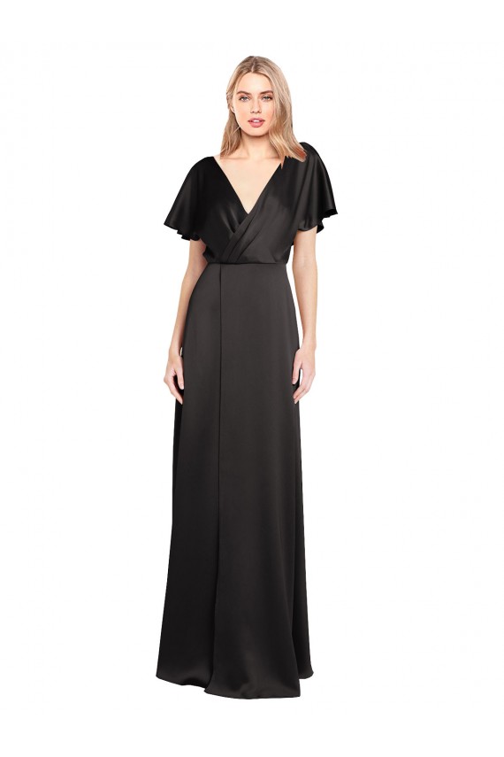 Outlet Cap Sleeves Open Back Long Formal Stretch Satin Bridesmaid Dress / Prom Dress UK