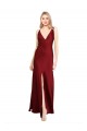 Outlet Floor Length Deep V-Back Formal Stretch Satin Bridesmaid Dress / Prom Dress with Front Slit UK
