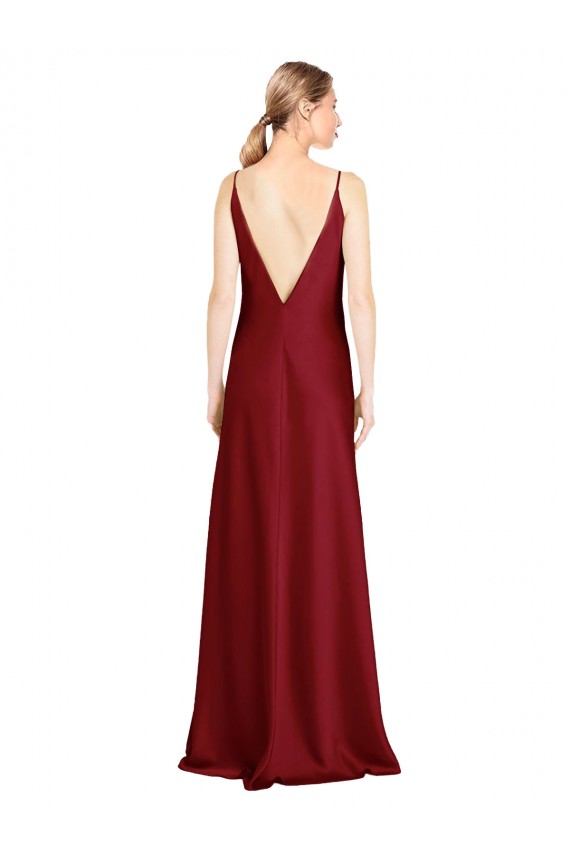 Outlet Floor Length Deep V-Back Formal Stretch Satin Bridesmaid Dress / Prom Dress with Front Slit UK