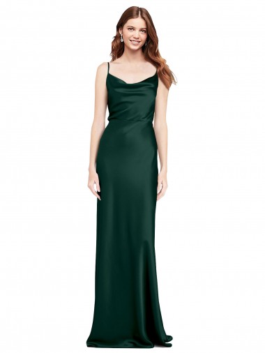 Outlet Fitted Cowl Neck Long Formal Stretch Satin Slip Bridesmaid Dress / Prom Dress with V-Back UK