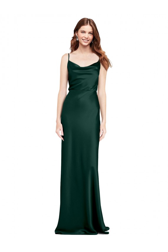 Outlet Fitted Cowl Neck Long Formal Stretch Satin Slip Bridesmaid Dress / Prom Dress with V-Back UK