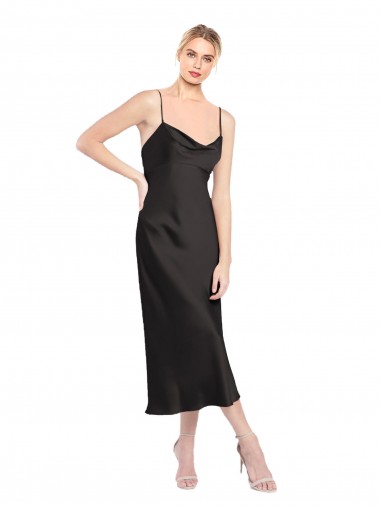 Outlet Cowl Neck Midi Length Short Cocktail Formal Stretch Satin Slip Bridesmaid Dress / Prom Dress UK