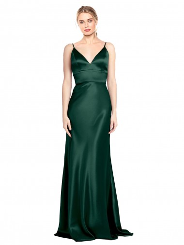 Outlet High V-Neck Long Full Length Sheath Formal Stretch Satin Bridesmaid Dress / Prom Dress UK