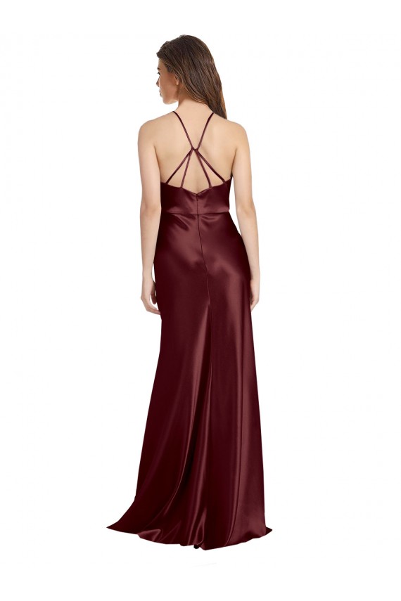Outlet High Neck Halter Long Sleeveless Formal Stretch Satin Bridesmaid Dress / Prom Dress with Strappy Back UK
