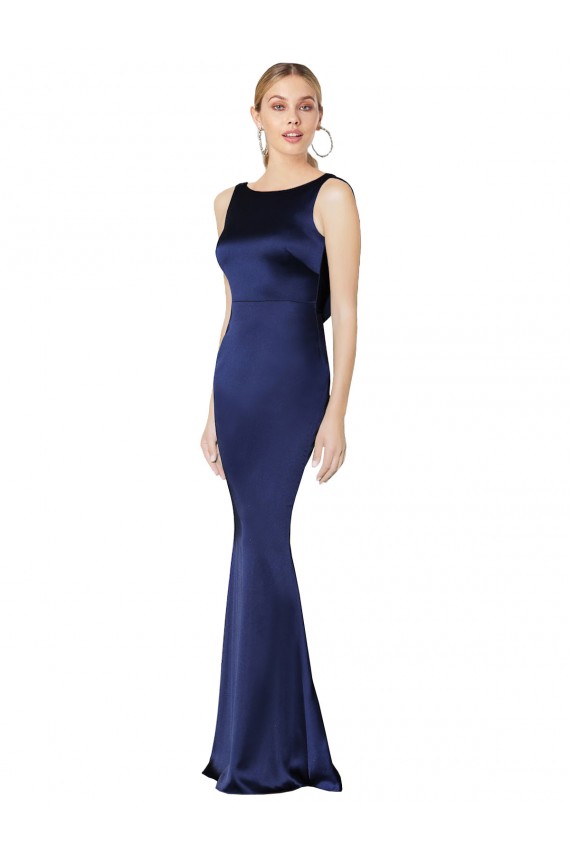 Outlet Sheath High Neck Formal Stretch Satin Bridesmaid Dress / Prom Dress Low Back UK