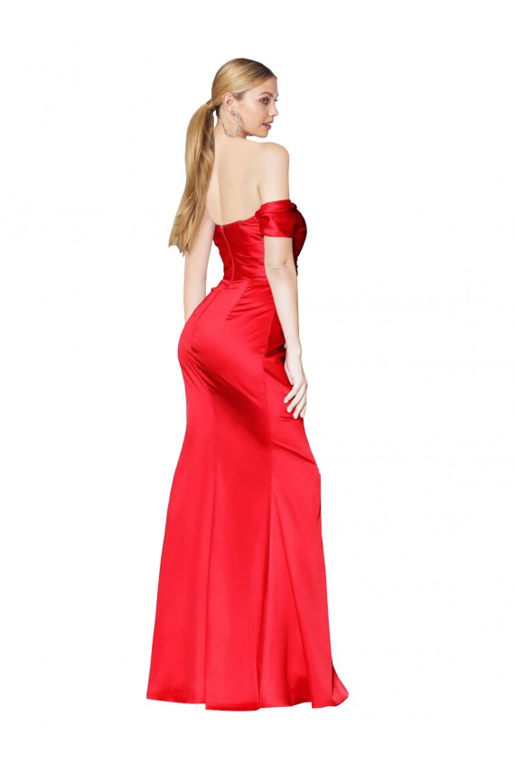 Outlet High Neck Off the Shoulder Formal Stretch Satin Bridesmaid Dress / Prom Dress with High Slit UK