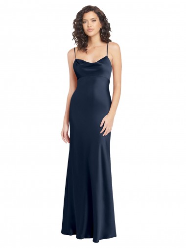 Outlet Cowl Neck Long Empire Waist Formal Stretch Satin Bridesmaid Dress with Open Back UK