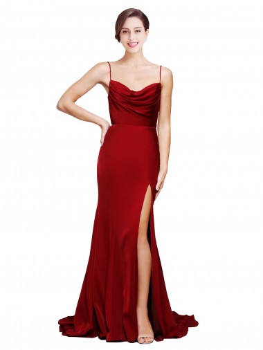 Outlet Cowl Front Neck Sweep Train Formal Stretch Satin Bridesmaid Dress / Prom Dress with High Side Split UK