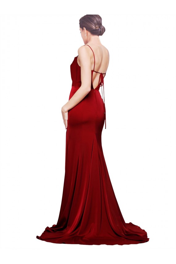 Outlet Cowl Front Neck Sweep Train Formal Stretch Satin Bridesmaid Dress / Prom Dress with High Side Split UK