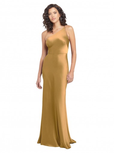 Outlet One Shoulder Long Floor Length Formal Stretch Satin Slip Bridesmaid Dress / Prom Dress UK