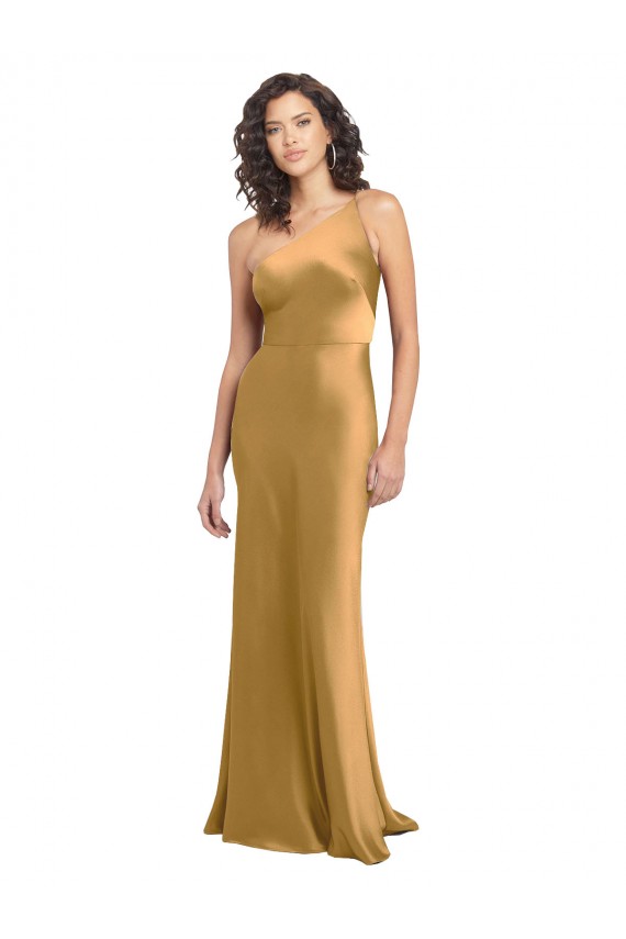 Outlet One Shoulder Long Floor Length Formal Stretch Satin Slip Bridesmaid Dress / Prom Dress UK