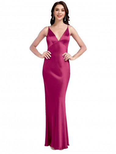 Outlet V-Neck Spaghetti Straps Slim Formal Stretch Satin Bridesmaid Dress / Prom Dress with Low Scoop Back UK