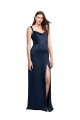 Outlet Cowl Neck Soft Long Formal Stretch Satin Bridesmaid Dress / Prom Dress with Side Slit and Pleated Straps UK