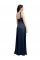 Outlet Cowl Neck Soft Long Formal Stretch Satin Bridesmaid Dress / Prom Dress with Side Slit and Pleated Straps UK