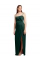 Outlet Sleek Straight Neckline Long Wrap Formal Stretch Satin Bridesmaid Dress / Prom Dress with Angled Pleats UK