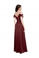 Outlet Draped Off the Shoulder Sleeves Slim A-Line Formal Stretch Satin Bridesmaid Dress / Prom Dress with Side Slit UK