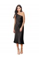 Outlet Sleek One Shoulder Midi Length Short Cocktail Formal Stretch Satin Slip Bridesmaid Dress / Prom Dress UK