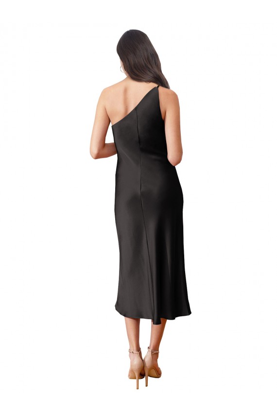 Outlet Sleek One Shoulder Midi Length Short Cocktail Formal Stretch Satin Slip Bridesmaid Dress / Prom Dress UK