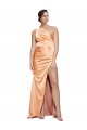 Outlet One Shoulder Ruched Formal Stretch Satin Bridesmaid Dress / Prom Dress with Thigh High Split UK