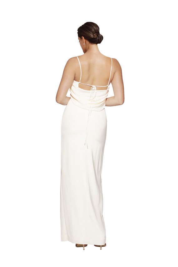 Outlet High Neck Formal Stretch Satin Bridesmaid Dress / Prom Dress with Low Back and Side Slit UK