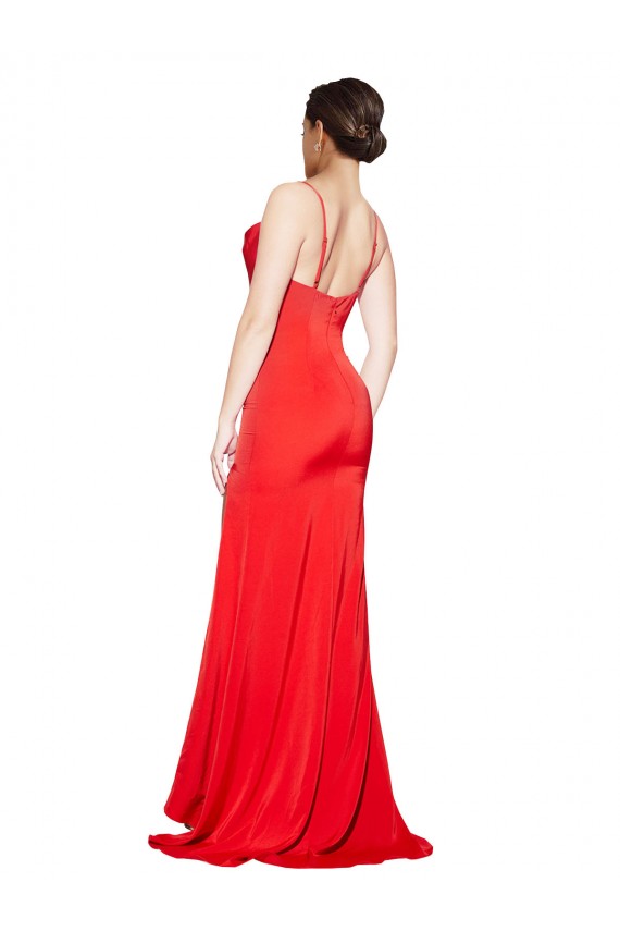 Outlet Low Back Cowl Neck Formal Stretch Satin Bridesmaid Dress / Prom Dress with High Side Slit UK