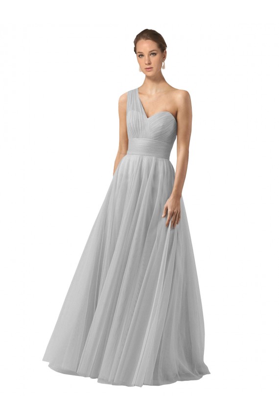 Outlet Floor Length Tulle Bridesmaid Dress with Shirred One Shoulder Bodice UK